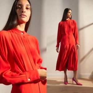 Victoria Beckham Red Pleated Dress